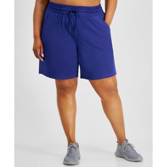 ID Ideology Plus Size Comfort Flow High Rise Shorts, Tartan Blue New - Picture 1 of 12